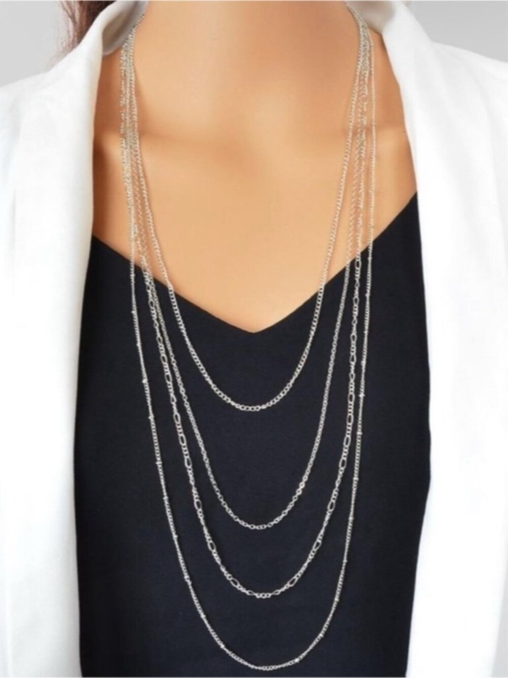 Silver 1pc Layered Necklace - Picture 1 of 2